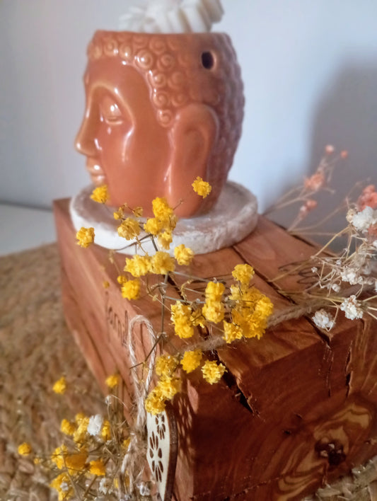 Pieza madera olivo,LOVE-HOME-FAMILY con quemador buda