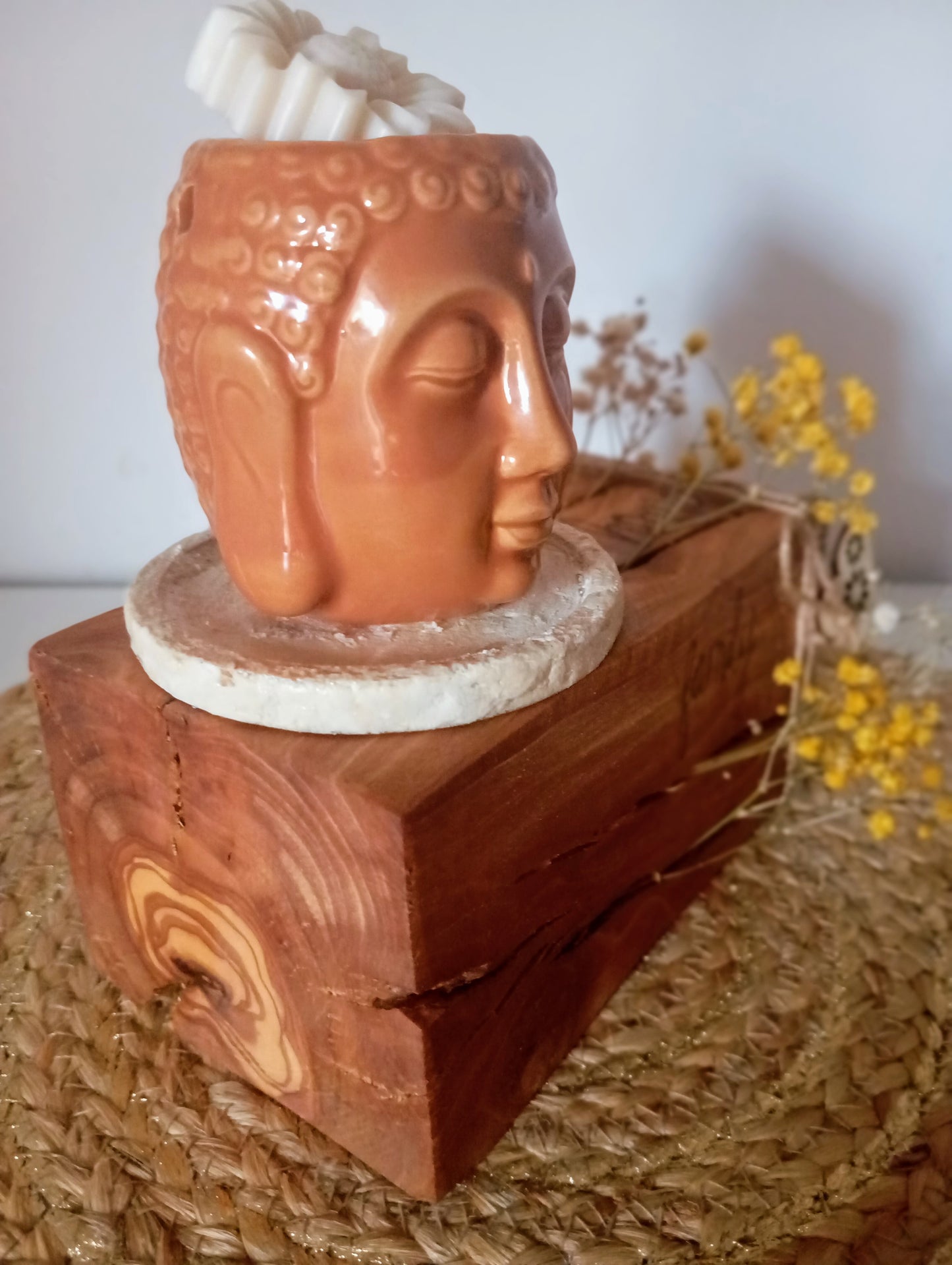 Pieza madera olivo,LOVE-HOME-FAMILY con quemador buda